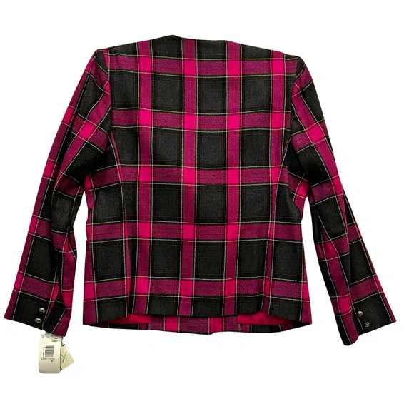 Vintage, hot pink plaid jacket/blazer, shoulder pads, NWT vintage